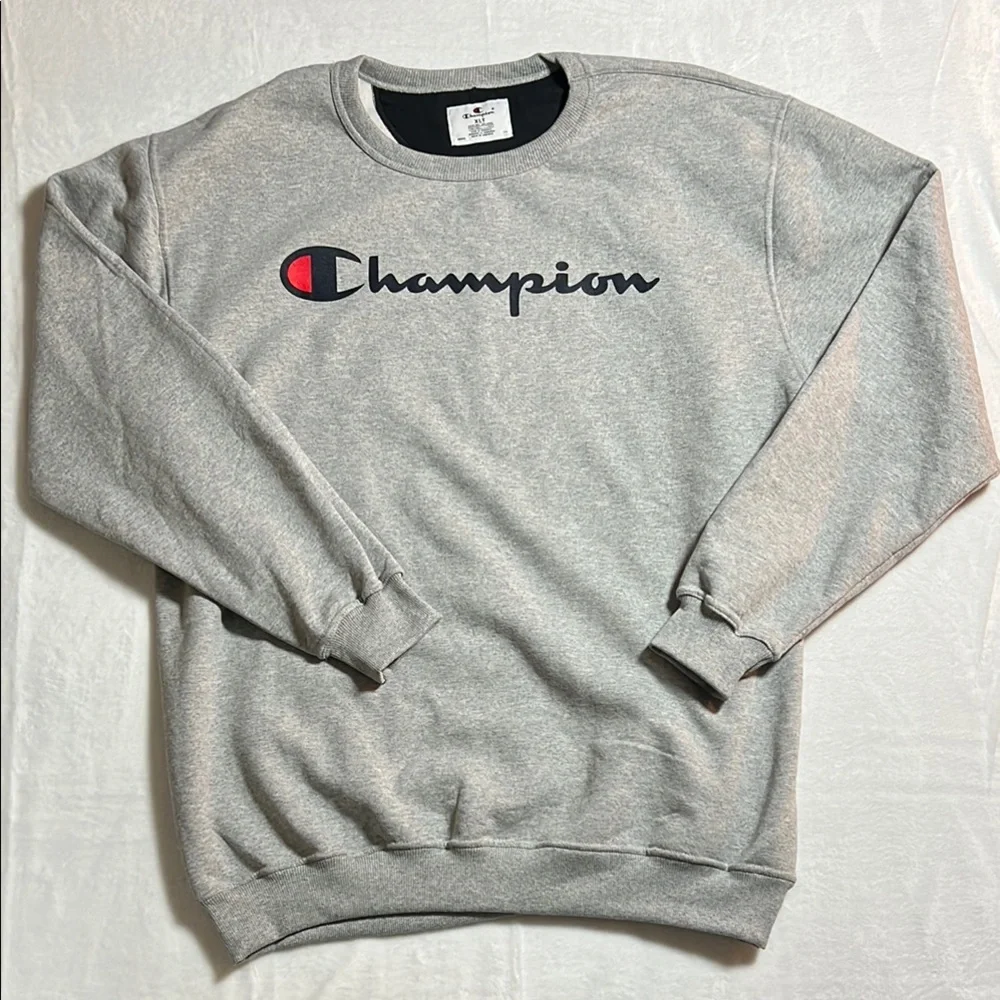 Champion Gray Crewneck Sweater Classic Athletic Style - XLT